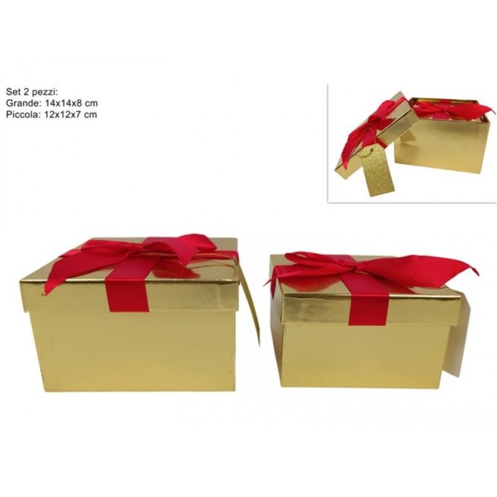 SCATOLE SET 2 ORO FIOCCO ROSSO